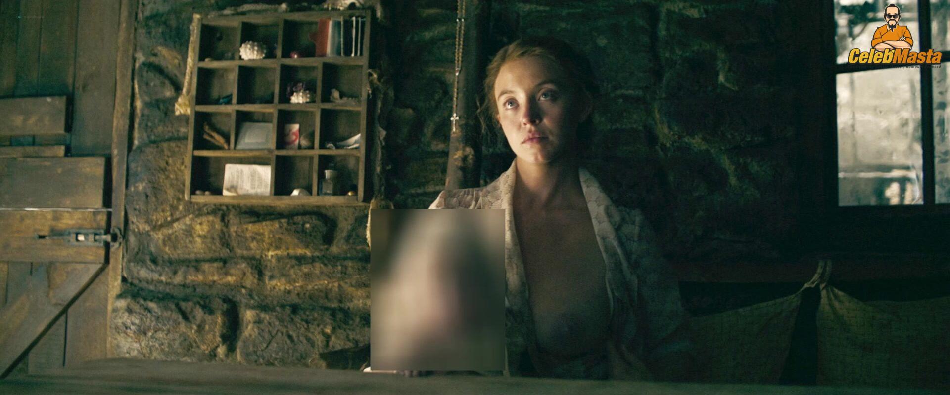 Sydney Sweeney nearly nude sheer outfit appearance. Sydney Sweeney revealing cleavage in just bra and panties showing her sexy curves.