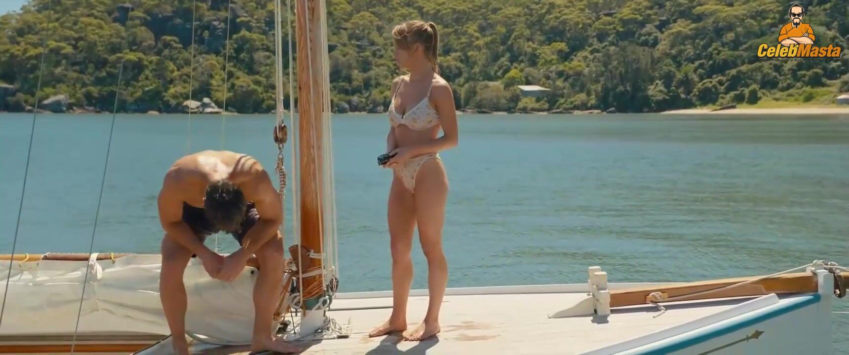 Sydney Sweeney nearly nude sheer outfit appearance. Sydney Sweeney revealing cleavage in just bra and panties showing her sexy curves.