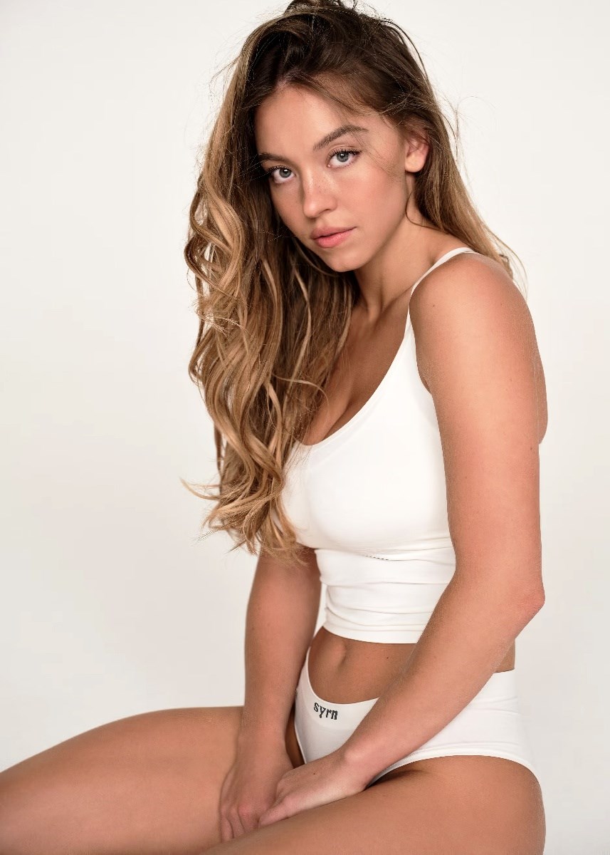 Sydney Sweeney sexy boobs and ass in sheer see through lingerie